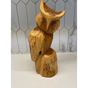 Vintage MCM Carved Wooden‎ Owl Sculpture 10.5" Rustic Folk Art Cabin Decor